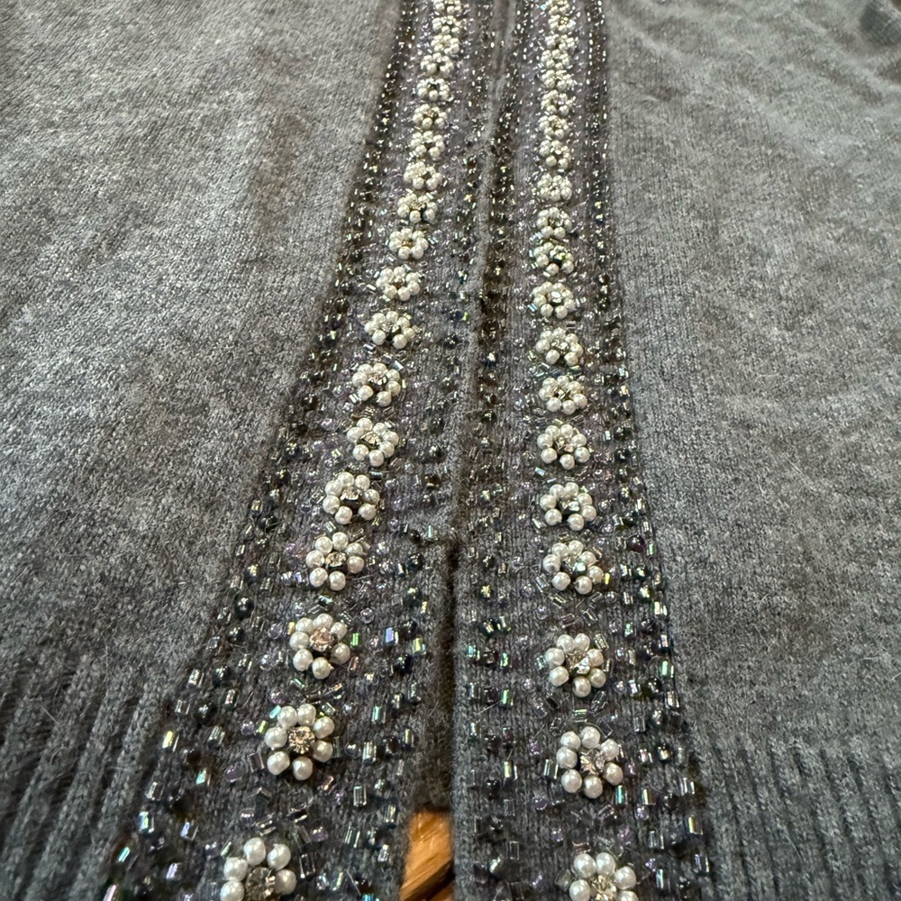 J. Crew Women's Sweater Size S Cardigan Beaded Floral 70574 Merino Angora Gray - Picture 6 of 14